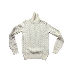 Tommy Hilfiger Sweater Womens Medium Ivory Turtleneck Cable Knit Jumper Pullover
